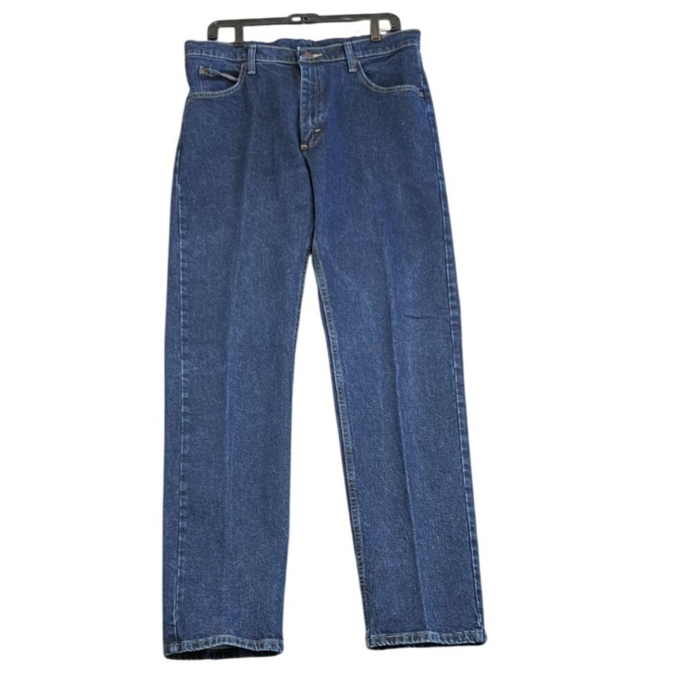 Wrangler Mens 34X34 Premium Quality Blue Denim Jeans Classic Fit Cotton Spandex